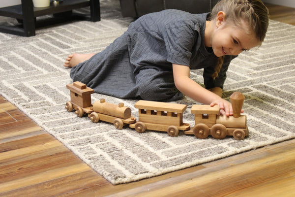 Wooden Toy Train Play Set, 24" Long, Kid-Safe Finish, Amish-Made