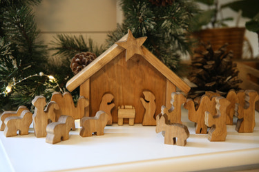 Wooden Nativity Manger Scene Set, 14 pieces from AmishToyBox.com - perfect for imaginative play and holiday decor.