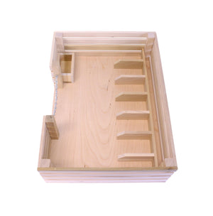 Amish-made wooden mini stockyard toy with 7 stalls, perfect for imaginative farming play.