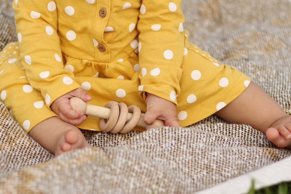 Amish-Made Wooden 3-Ring Baby Rattle Toy - Unfinished Wood - 3-4" Long