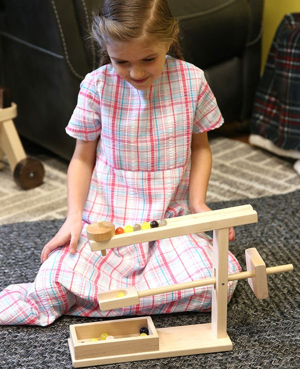 Wooden Marble Roller Machine Toy, Child-Safe Maple/Walnut Finish