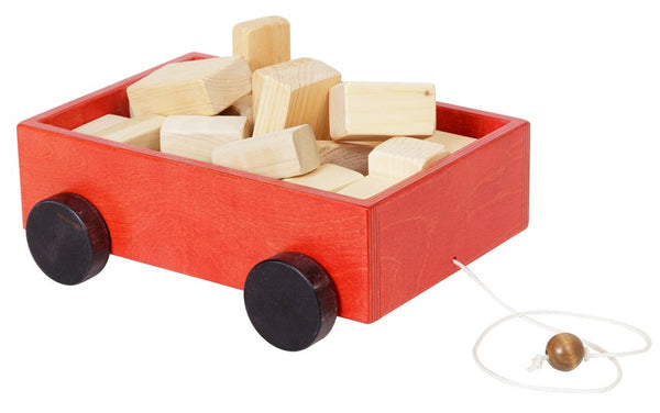 Amish Toy Box Wooden Toddler Pull Wagon 30 Blocks Red or Harvest