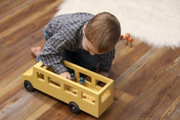 Amish-Made Wooden School Bus Toy, Child Safe Finish