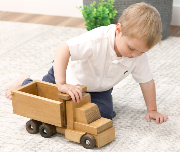 Amish Toy Box Wooden Dump Truck Large 15"L and Small 7"L