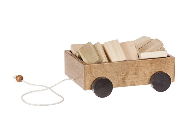 Amish Toy Box Wooden Toddler Pull Wagon 30 Blocks Red or Harvest