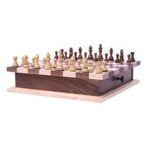 Deluxe Chess/Checkers Wooden Game Board Set - with Pullout Drawer