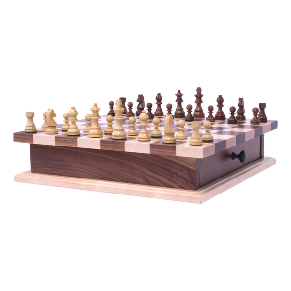 Deluxe Chess/Checkers Wooden Game Board Set - with Pullout Drawer