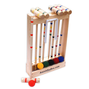 Deluxe 6-Player Maple Wood Croquet Set with Wooden Holder