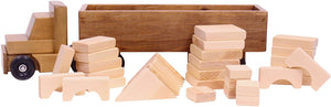 Large Semi Truck and Trailer Wooden Toy Set - with 30 Building Blocks