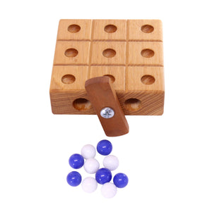 Amish Toy Box Wooden Marble Tic Tac Toe Game 4" Board 10 Marbles
