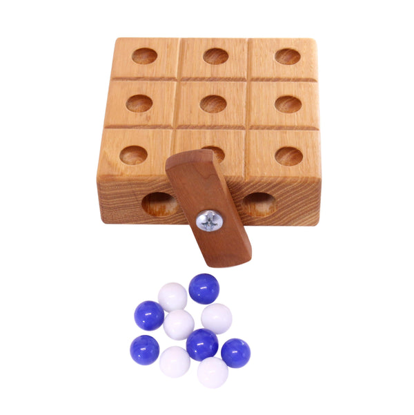 Amish Toy Box Wooden Marble Tic Tac Toe Game 4" Board 10 Marbles