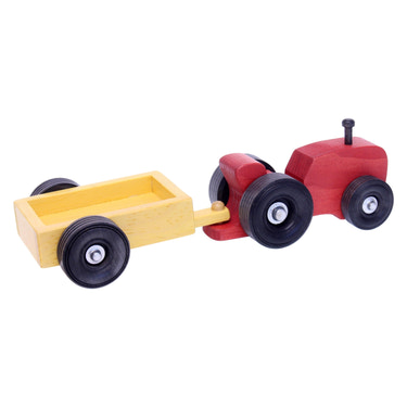 Amish-Made Wooden Small Toy Tractor and Wagon Set