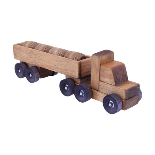 Wooden Barrel Truck Toy With Removable Wood Barrels, Child-Safe Harvest Stain Finish