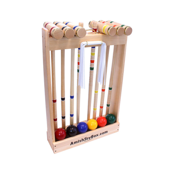 Deluxe 6-Player Maple Wood Croquet Set with Wooden Holder