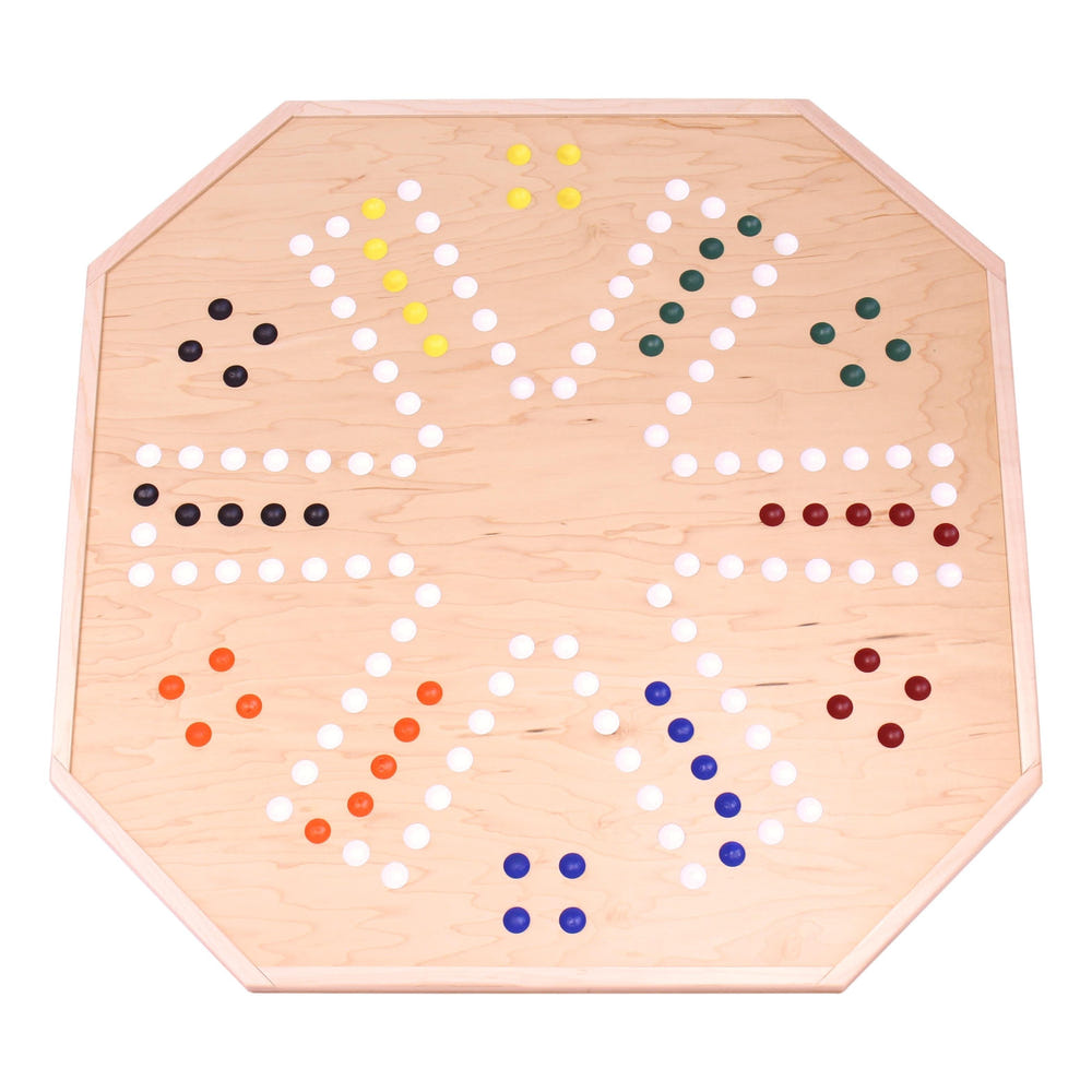 Wooden Marble Chase Board Game Set - 25" Double-Sided Board for fun family playtime.