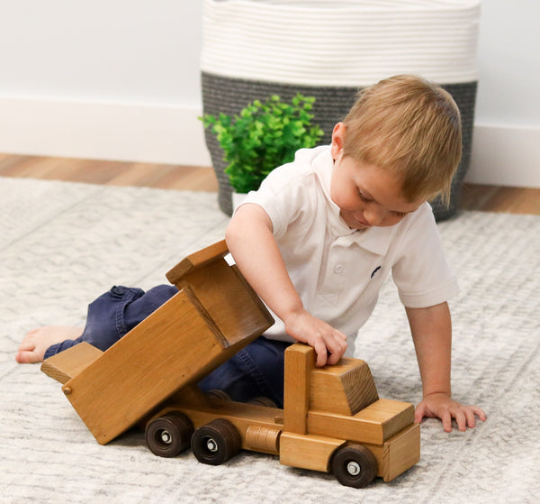Amish-Made Wooden Toy Dump Truck, Kid-Safe Finish