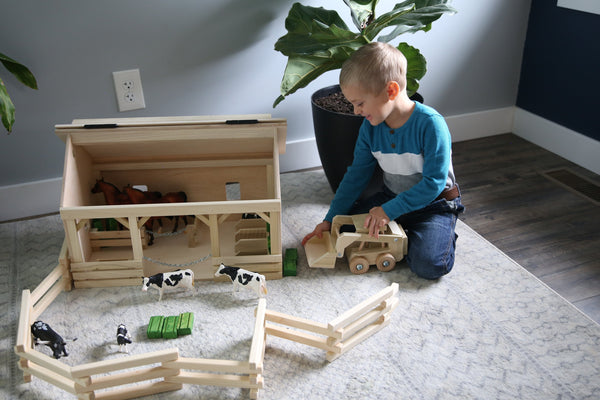 Wooden Skid Loader Toy, Skid Steer with Movable Bucket