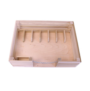 Amish-made wooden mini stockyard toy with 7 stalls, perfect for imaginative farming play.