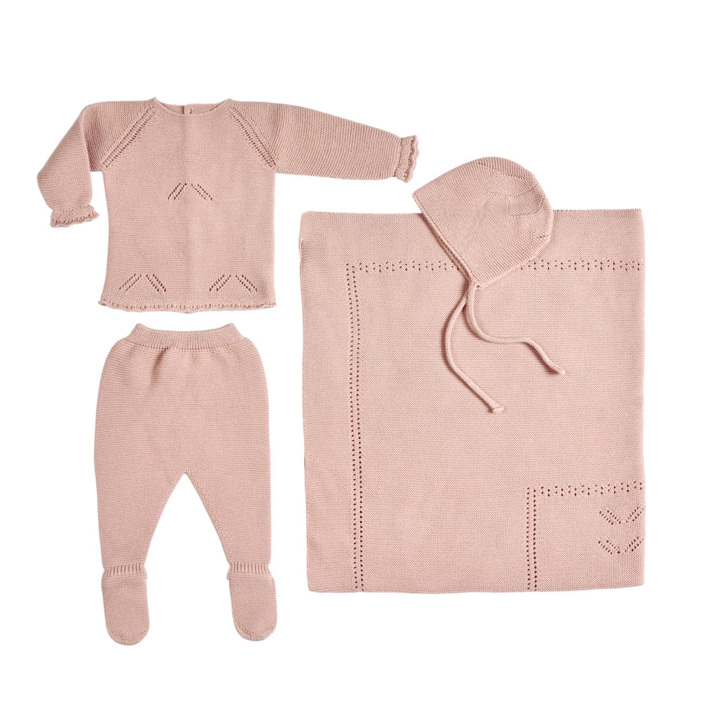 MELI Baby Girls Dusty Rose Layette Set - Adorable 4-piece ensemble for infants and toddlers.