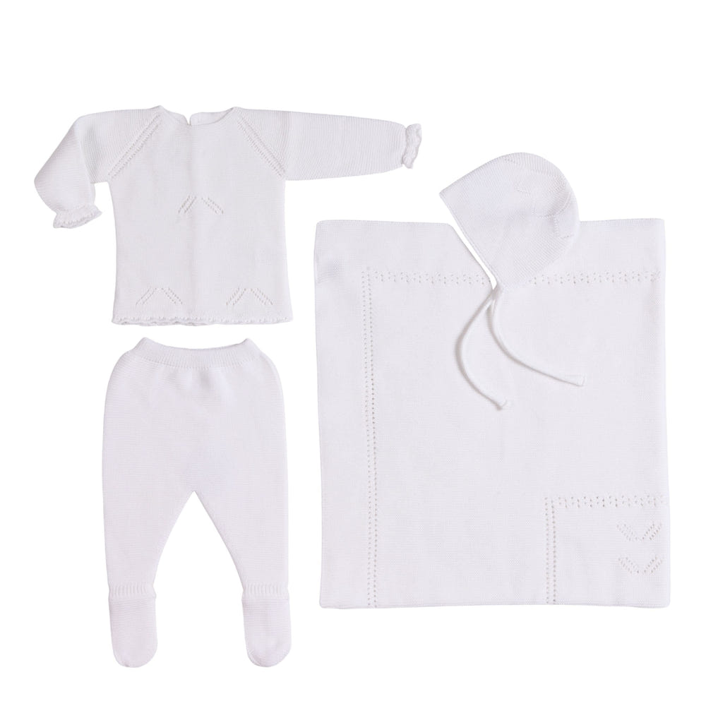 MELI Baby White Layette Set (4) - Soft, stylish ensemble for infants and toddlers. Perfect for any occasion.