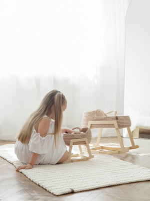 Mini Doll Moses Basket w/Rocking Stand