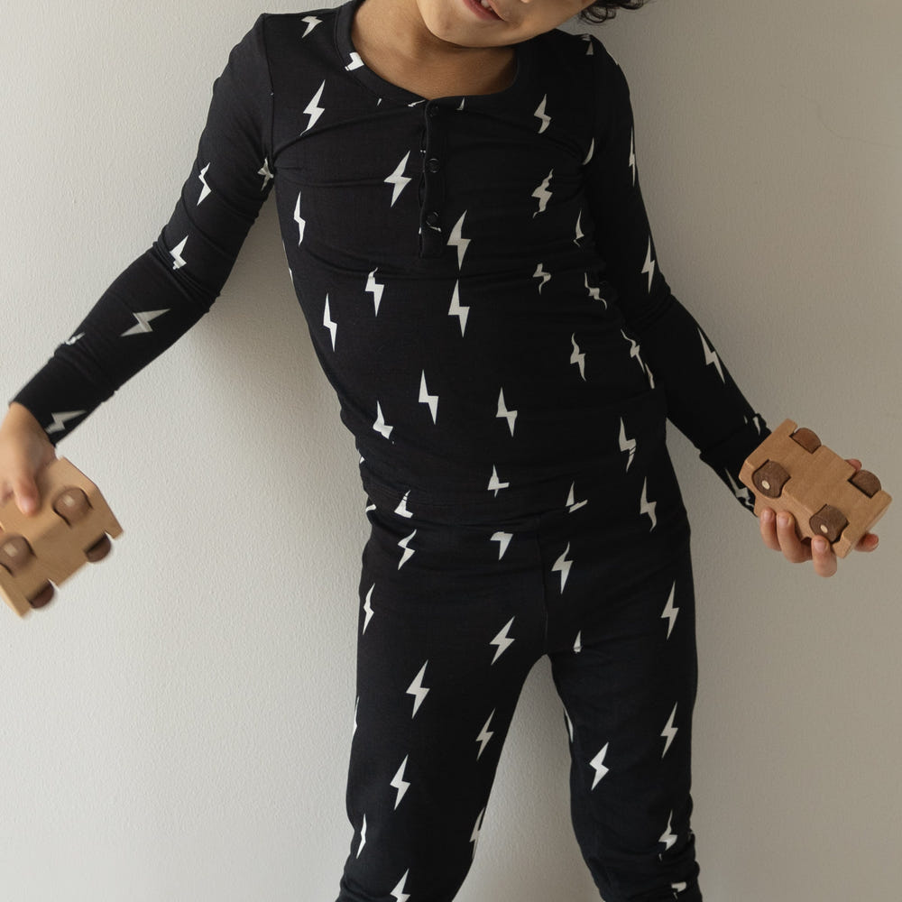 Bamboo Two Piece Pajamas | Midnight Lightning Bolt