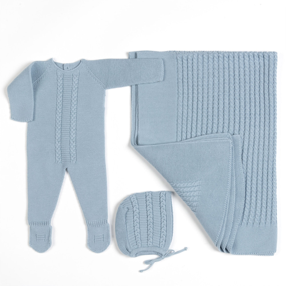 MIEL | Blue Cotton Knit Babygrow Gift Set (3) - MOOGCO Baby