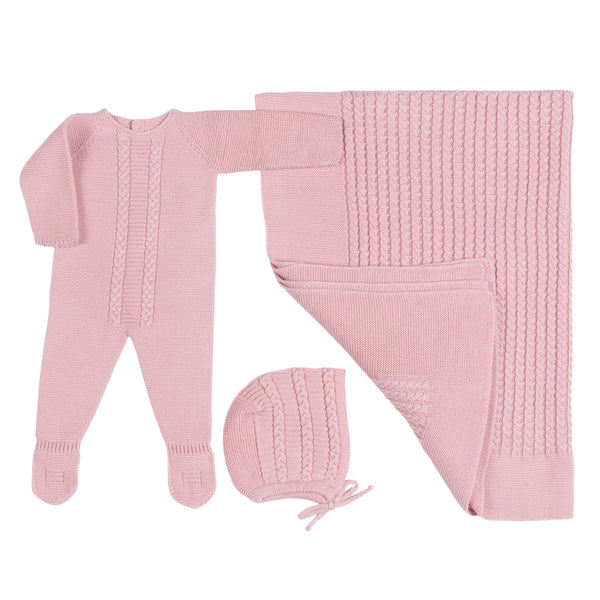 MIEL | Pink Cotton Knit Babygrow Gift Set (3)