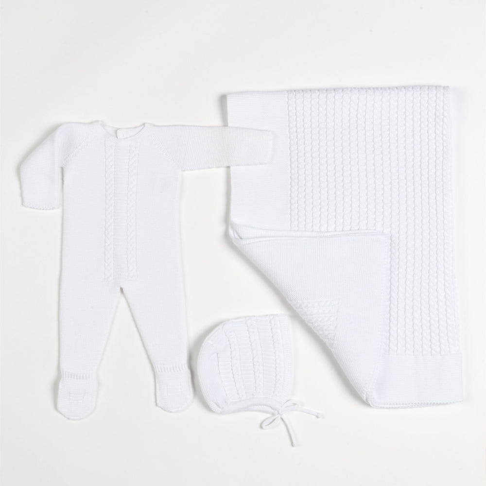 MIEL | Baby White Cotton Knit All-in-One Gift Set (3) - MOOGCO Baby