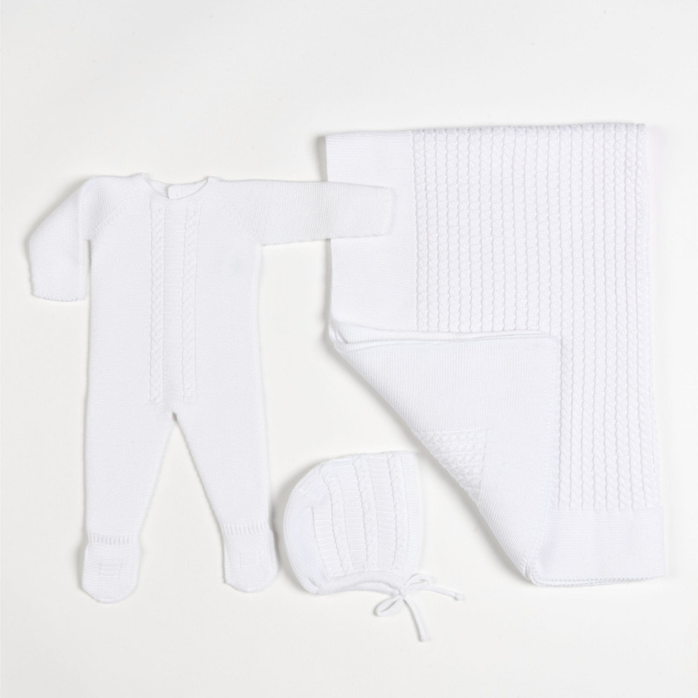 MIEL | Baby White Cotton Knit All-in-One Gift Set (3) - MOOGCO Baby
