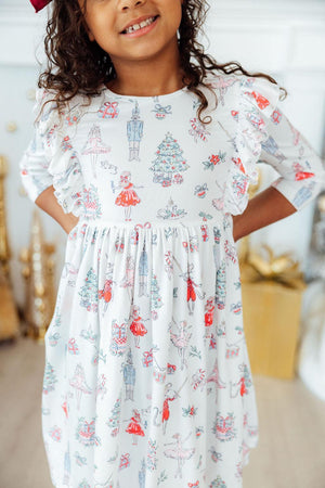 Clara's Christmas 3/4 Sleeve Ruffle Twirl Dress
