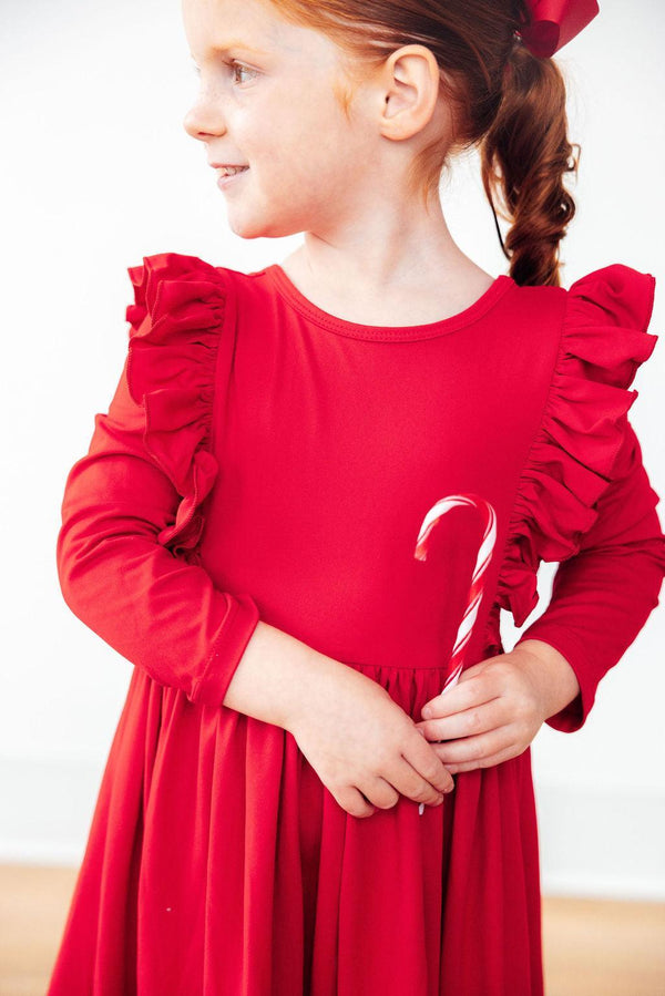 Red L/S Ruffle Twirl Dress