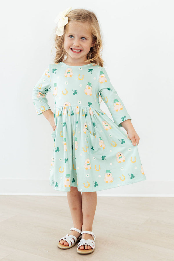 SALE Lucky Duck 3/4 Sleeve Pocket Twirl Dress