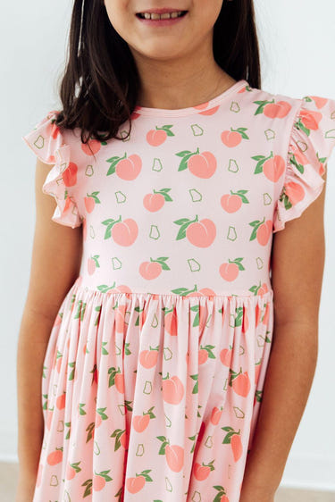 Georgia Peach Flutter Sleeve Twirl Dress