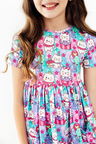 Time to Purr-ty S/S Pocket Twirl Dress