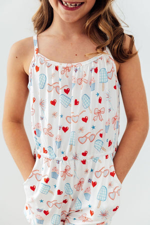 Red, White, & Sweet Strappy Play Romper
