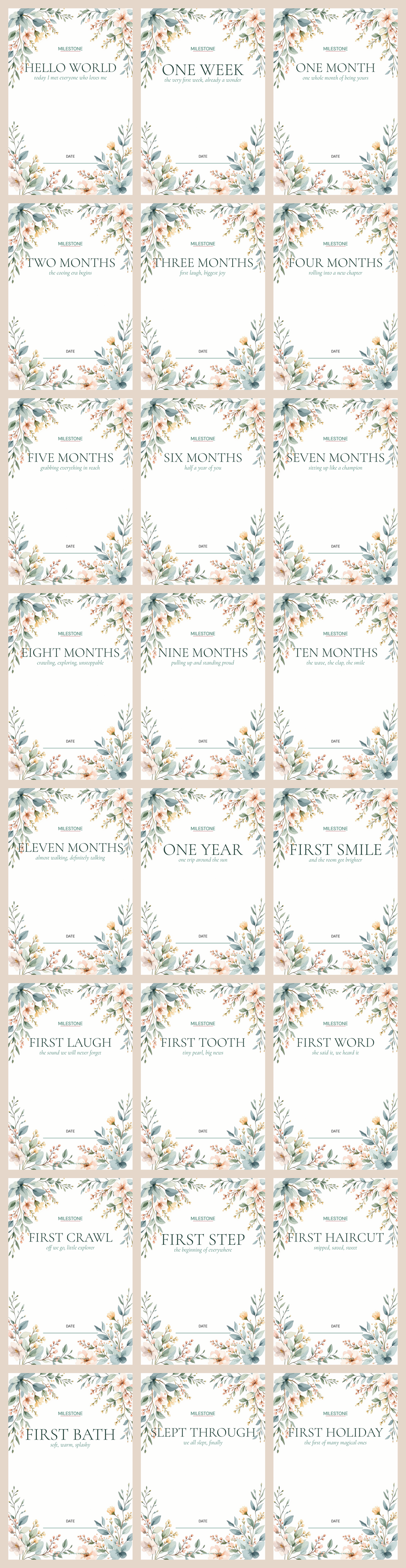 lifestyle milestone cards