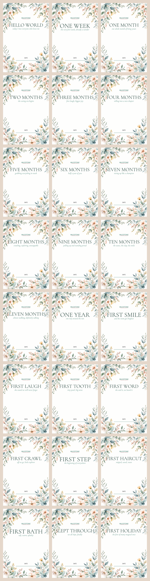 milestone cards sheet