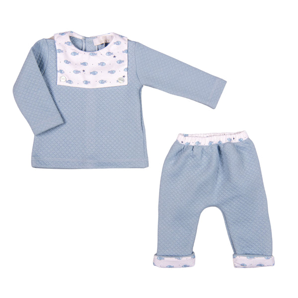 MILO | Baby Boys Blue Quilted Cotton Trouser Set