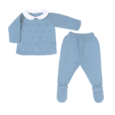 MILOU | Blue Cotton Knit 2 Piece All-in-One Set - MOOGCO Baby