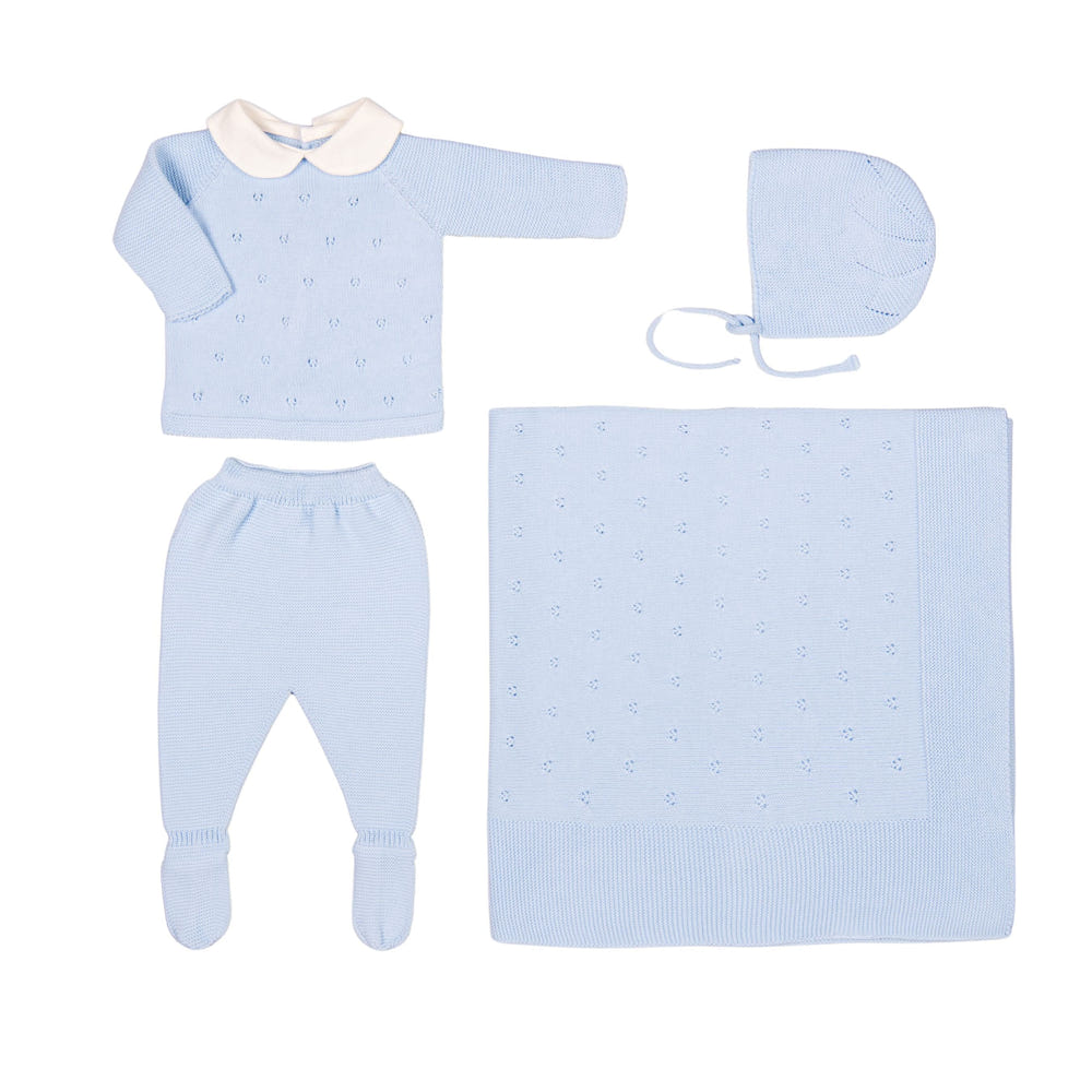 MILOU baby boys blue cotton knit set, stylish and comfy ensemble for infants and toddlers.