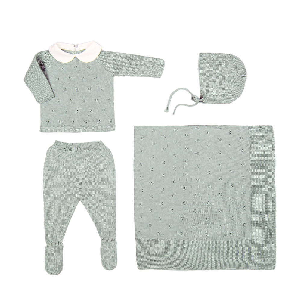 MILOU Baby Green Cotton Knit Set for infants, soft and stylish ensemble for babies and toddlers.