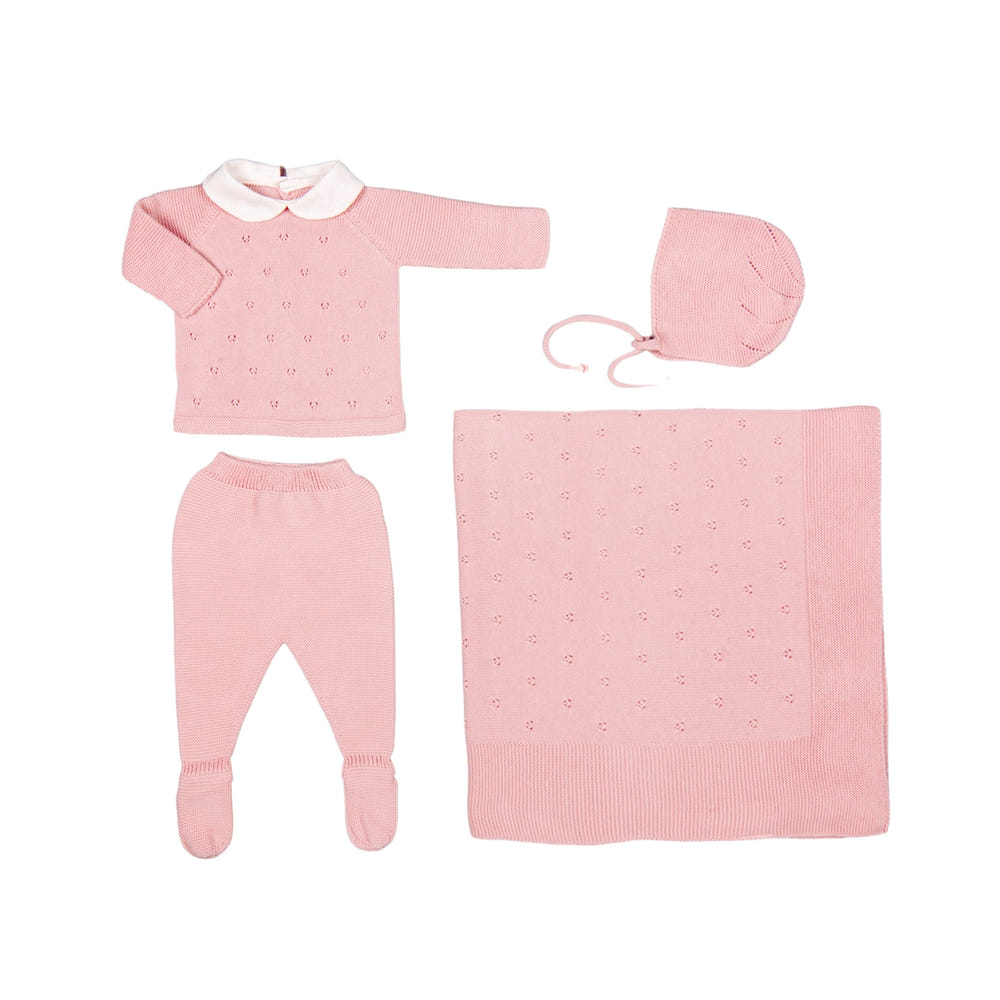MILOU baby girls pink cotton knit set, cozy and stylish ensemble for infants and toddlers.