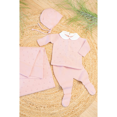 MILOU baby girls pink cotton knit set, cozy and stylish ensemble for infants and toddlers.