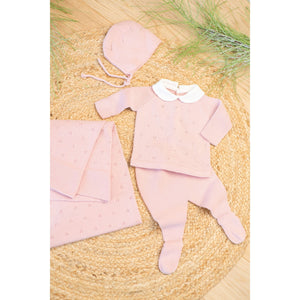 MILOU | Baby Girls Pink Cotton Knit Set (4)