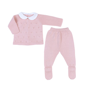 MILOU | Girls Pink Cotton Knit 2 Piece Babygrow Set