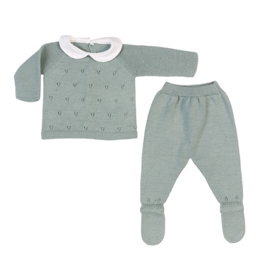 MILOU | Baby Green Cotton Knit 2 Piece All-in-One Set - MOOGCO Baby