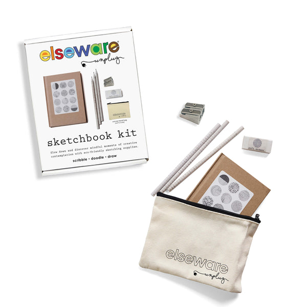 Sketchbook Art Kit - Doodle Set with paper and pencils for creative baby activities, shown from angle 3.