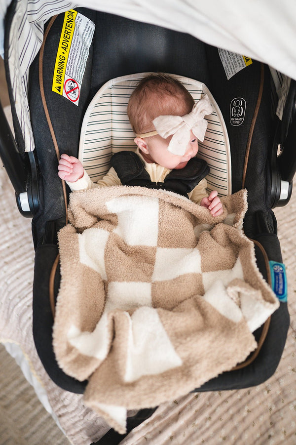 Plush Mini Blanket - Taupe Checker