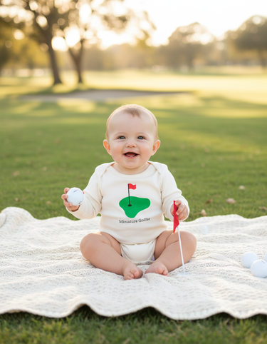 Mini Golfer Long Sleeve Baby Romper | Organic Cotton